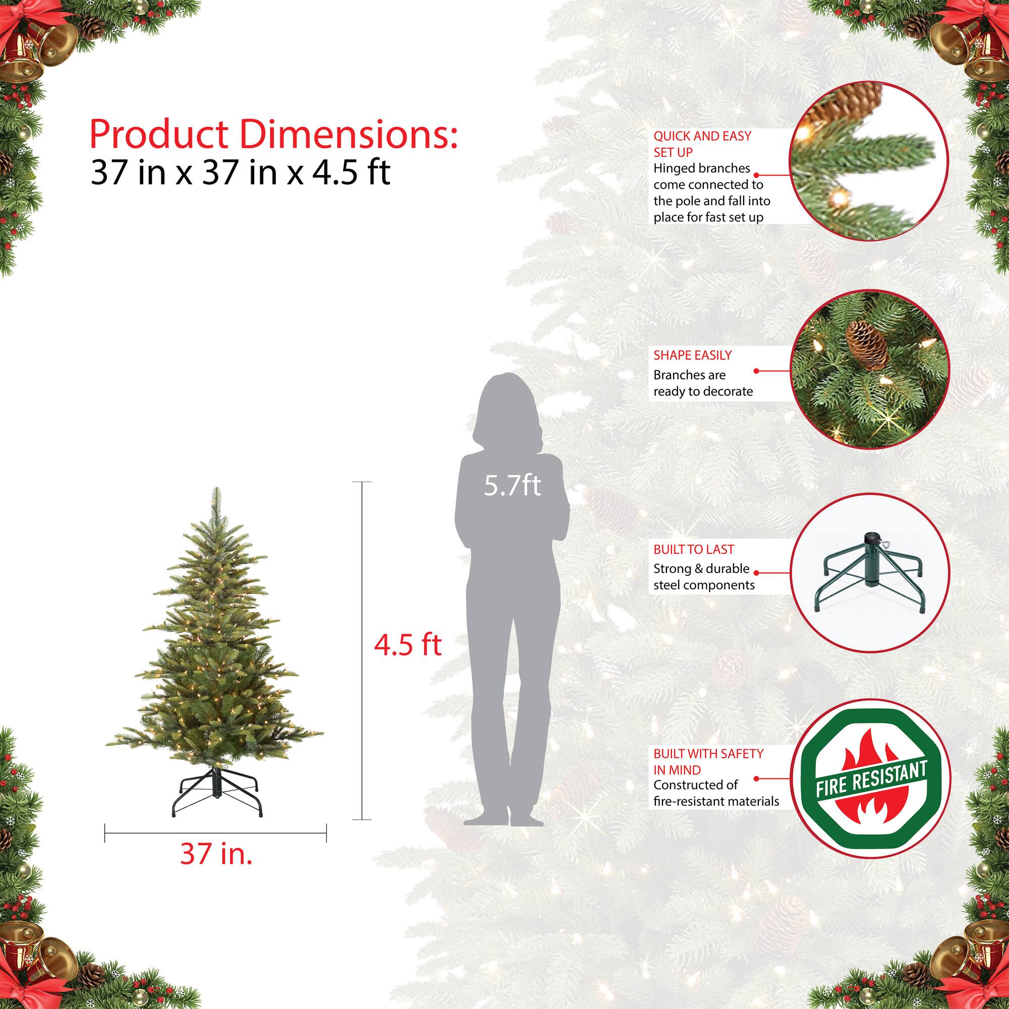 4.5ft. Pre-Lit Aspen Fir Artificial Christmas Tree, Clear Lights